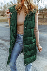 Black Hooded Long Quilted Vest PLUS Coat image 2
