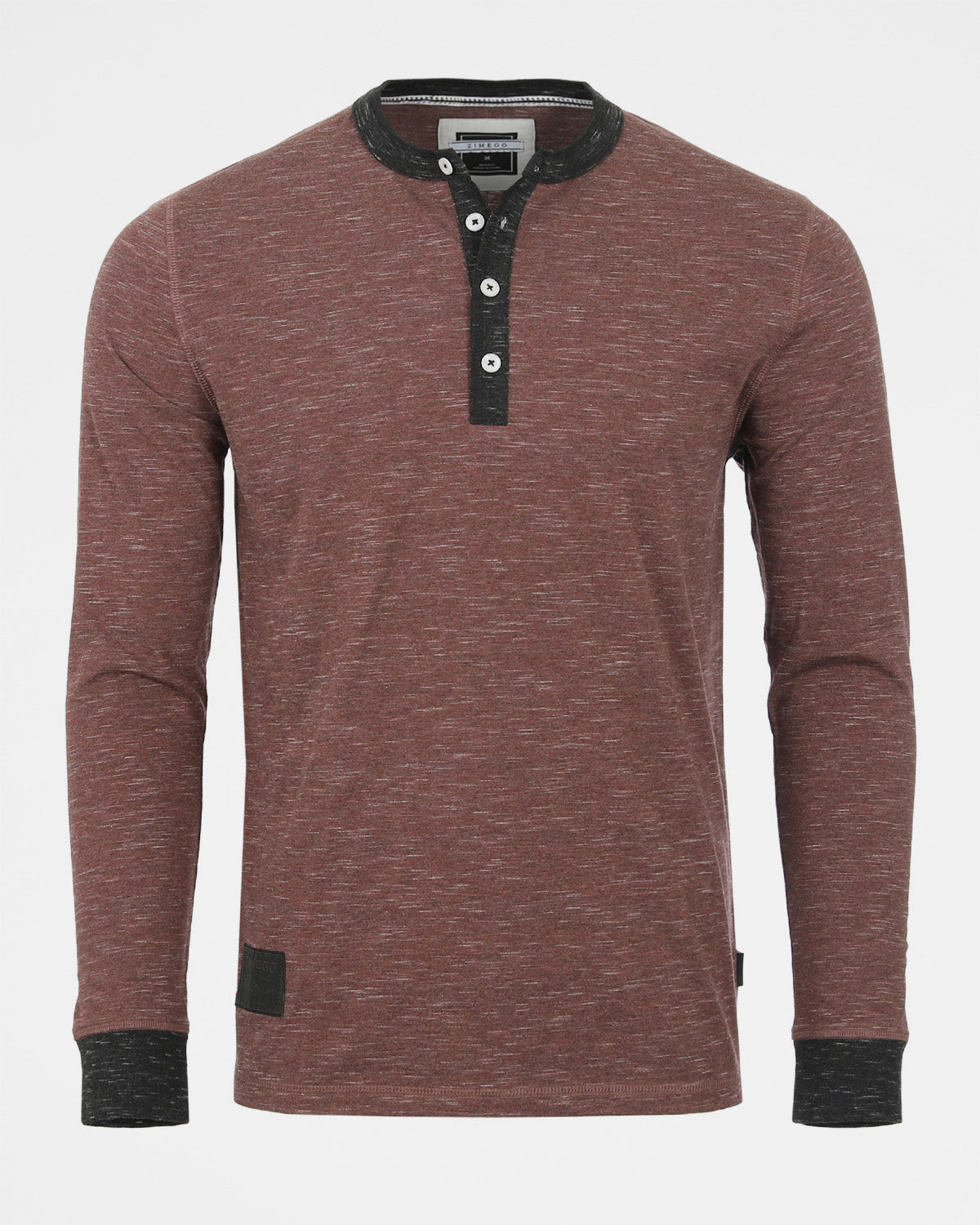 ZIMEGO Men's Long Sleeve Contrast Button Placket Neck Cuffs Casual Henley Shirts - Maroon / Black, Large image