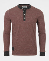 ZIMEGO Men's Long Sleeve Contrast Button Placket Neck Cuffs Casual Henley Shirts - Maroon / Black, Large image