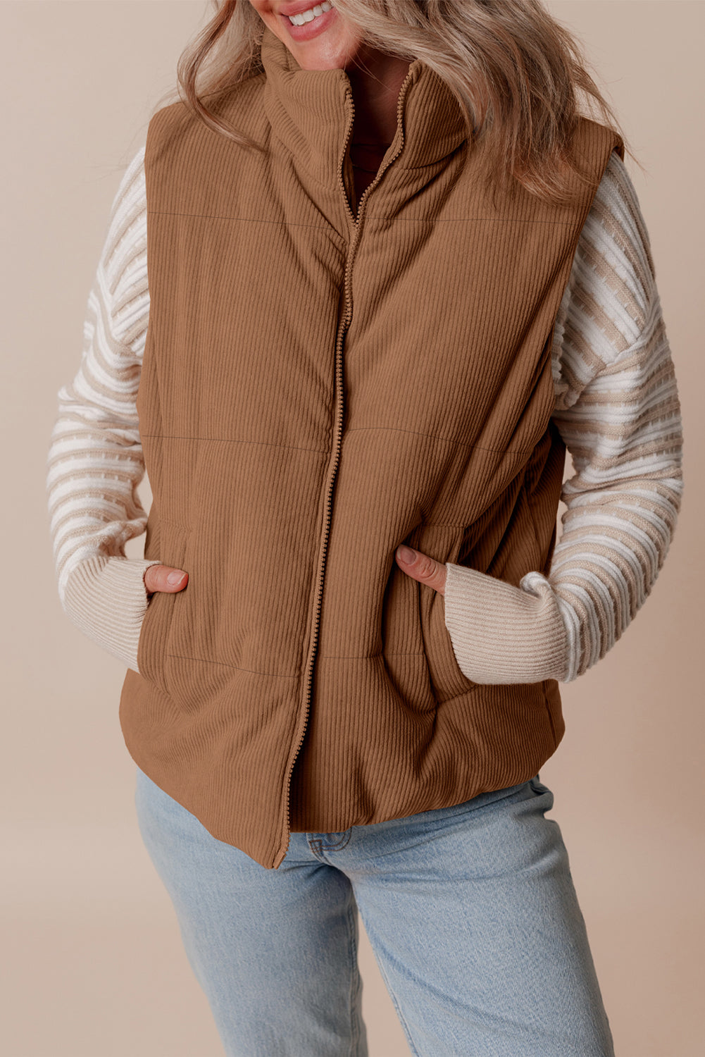 Natalia Corduroy Zipped Puffer Vest image 3