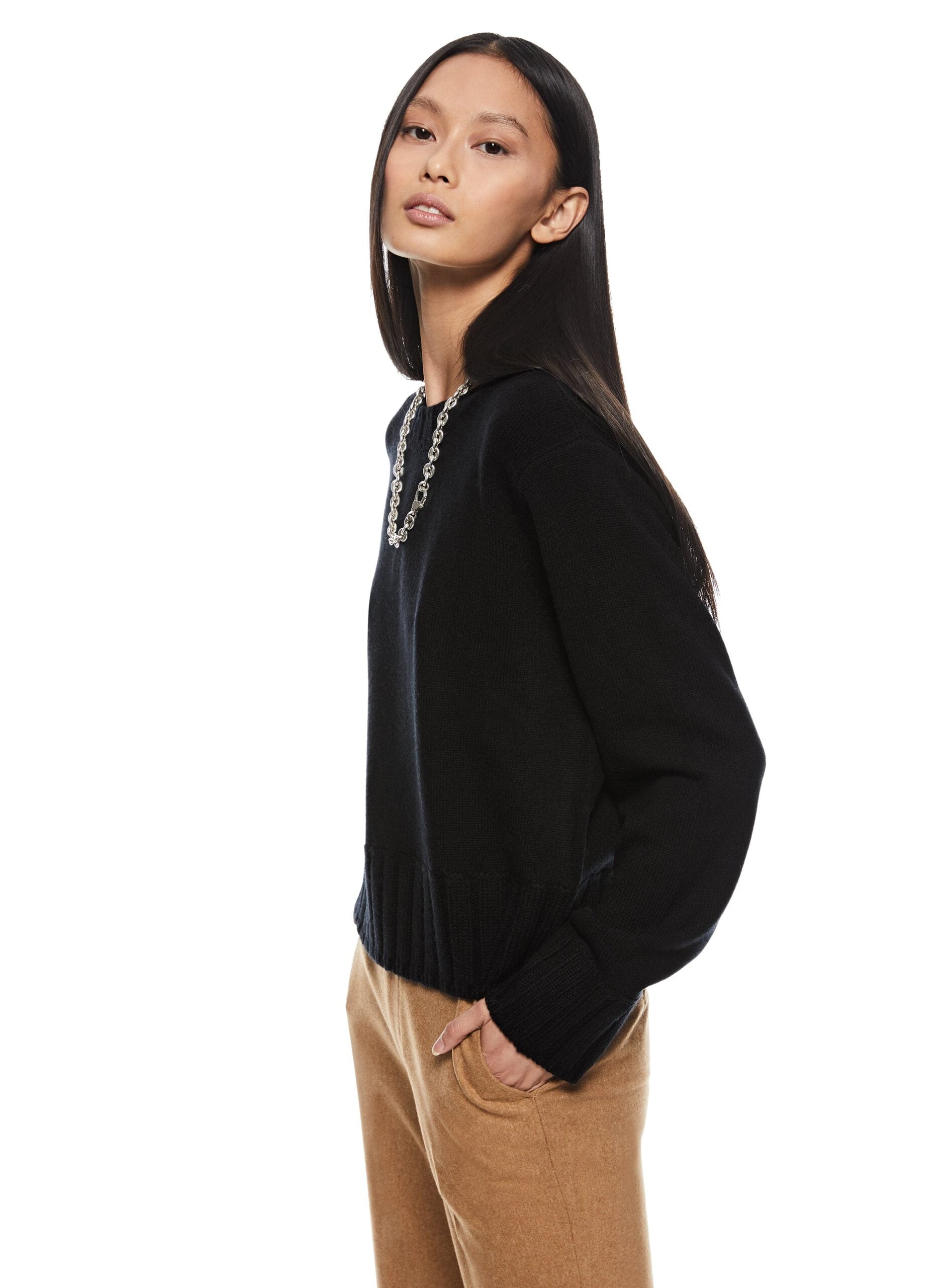 Cashmere-Blend Crewneck Sweater (Black) image 3
