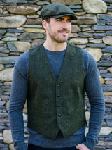 Irish Wool Tweed Herringbone Green Waistcoat Vest