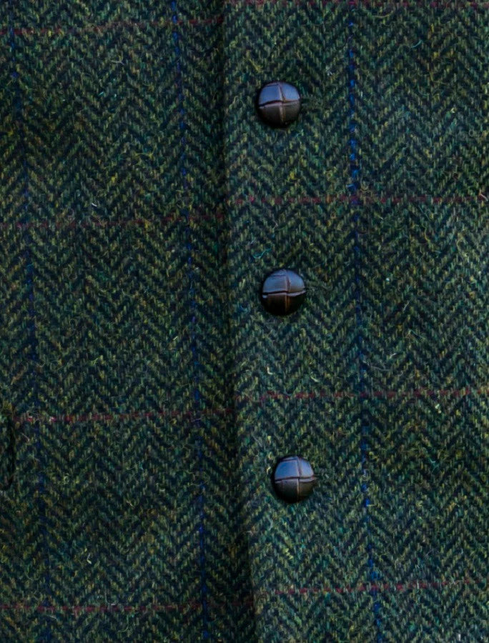 Irish Wool Tweed Herringbone Green Waistcoat Vest