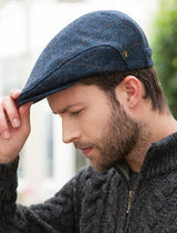 Men's Herringbone Blue 100% Tweed Trinity Flat Cap