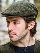 Men's Herringbone Green 100% Tweed Trinity Flat Cap