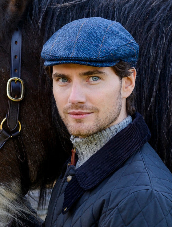 Men's Herringbone Blue 100% Tweed Trinity Flat Cap