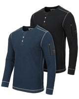 Casual Long Sleeve Lightweight Thermal Henley Essential Shirt - Black + Navy Set of 2, Small image