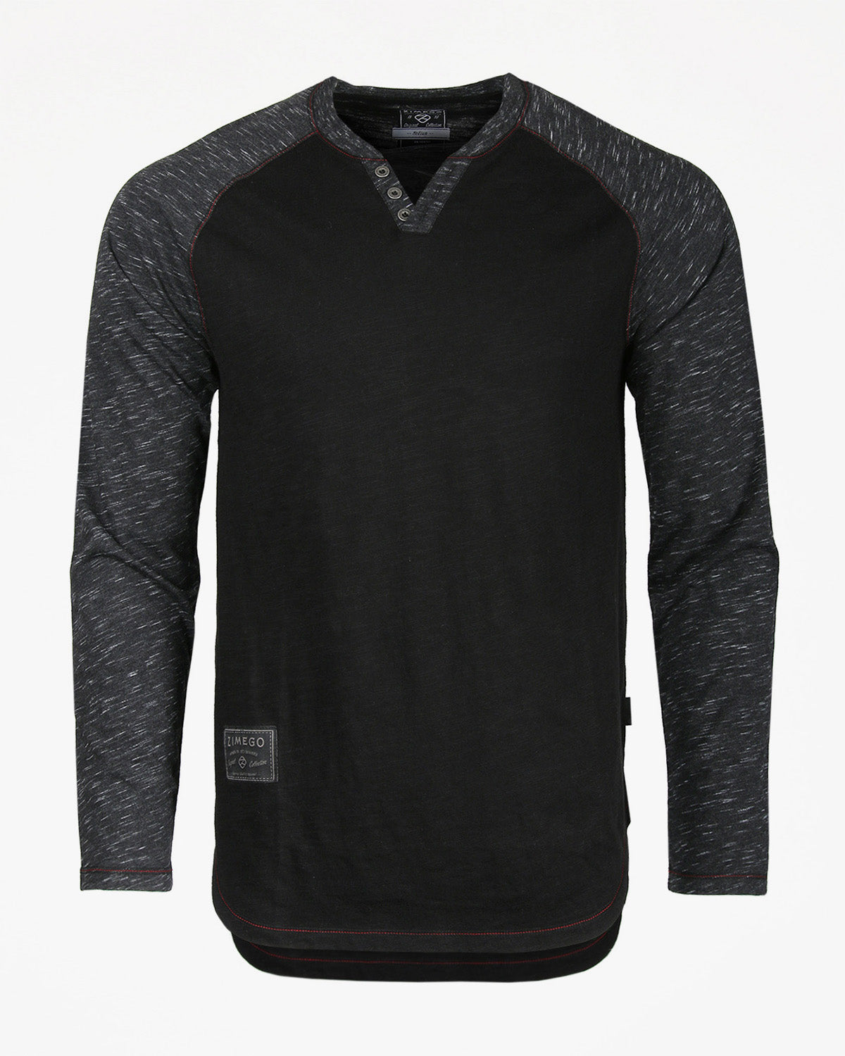 ZIMEGO Long Sleeve Contrast Raglan Henley V-Neck T-Shirts BLK-BLK image 8