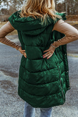 Black Hooded Long Quilted Vest PLUS Coat image 3