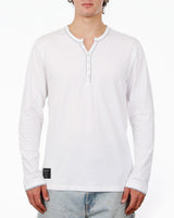 Stretch Long Sleeve Casual Button Henley Fashion Shirts - White, Medium image