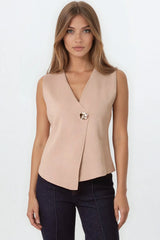 Mocha Asymmetric Fine Knit Waistcoat image 2