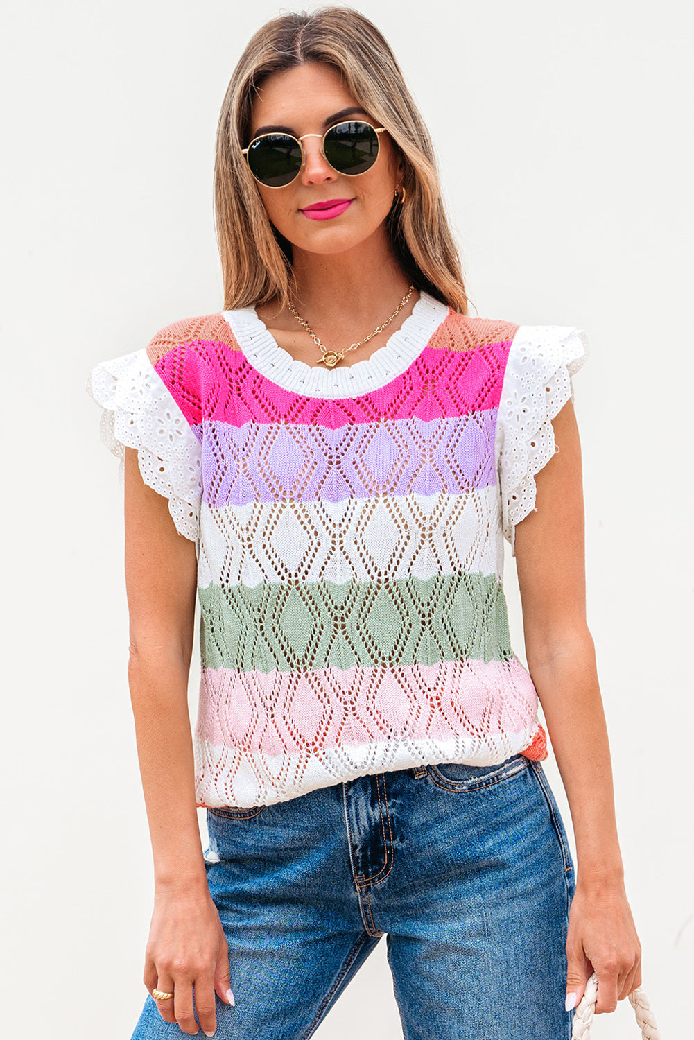 Alena Hollowed Knit Scallop Edge Sweater Vest-0
