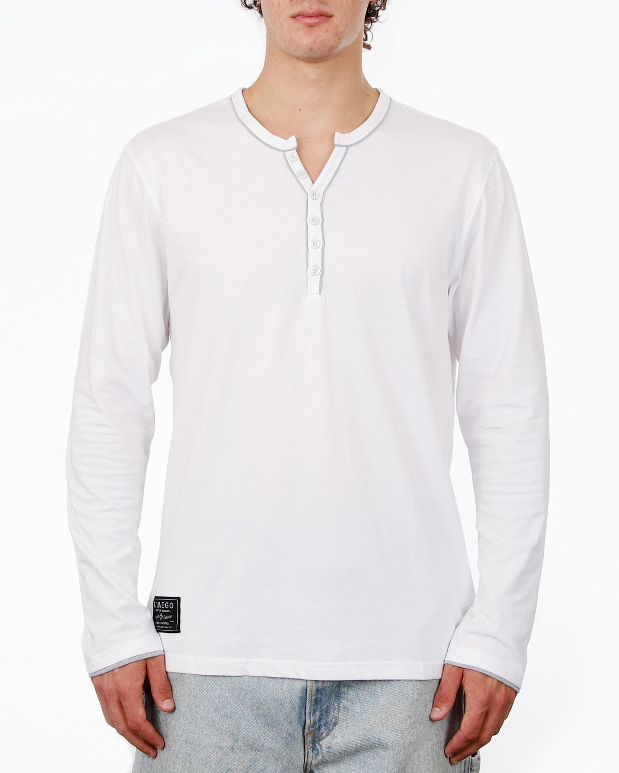 Stretch Long Sleeve Casual Button Henley Fashion Shirts - White, X-Large image