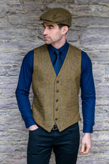 Irish Wool Tweed Herringbone Brown Waistcoat Vest