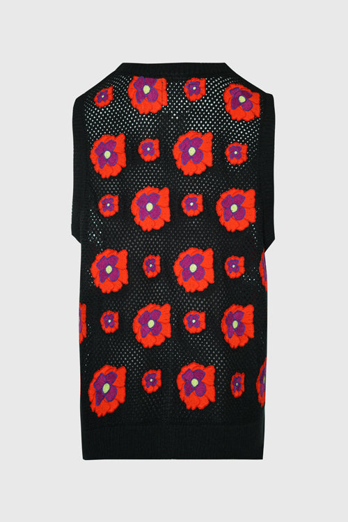 Opium Poppy Flower Crochet Sleeveless Cardigan image 2