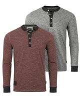 Long Sleeve Casual Henley Shirts With Contrast Neck and Cuffs Set of 2 - Maroon + Grey Set of 2, X-Large image