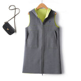 Mid Length Waistcoat Sleeveless Jacket Vests Two Sided Wearing Contrasting Color Hooded Air Cotton Drape Vest For Women image