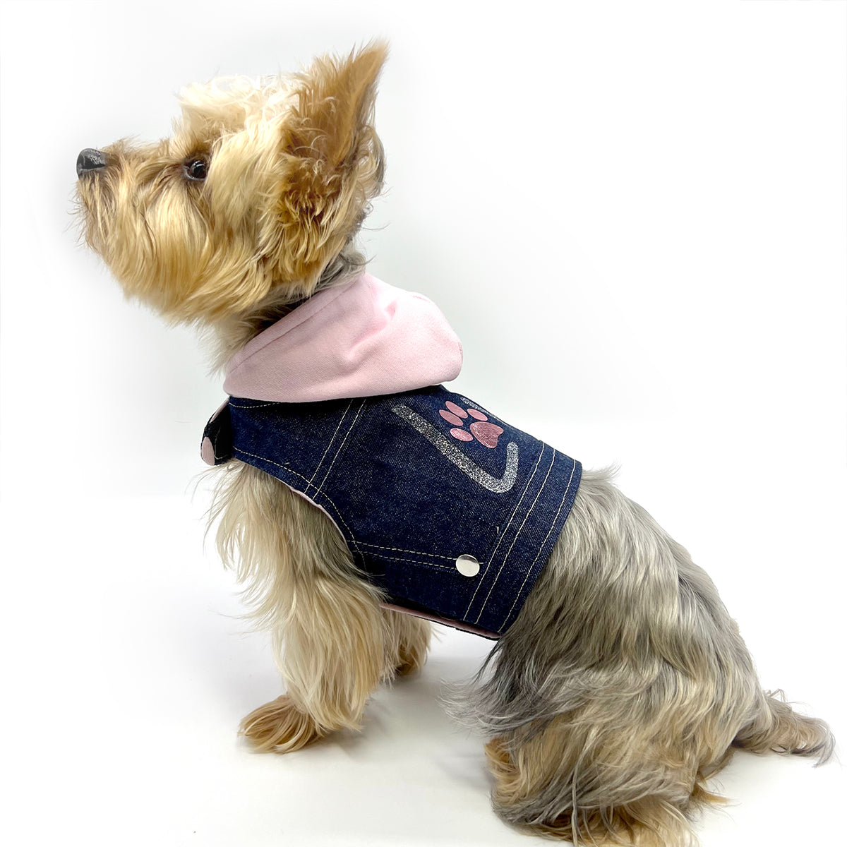 Denim Hoodie "Love" Harness Vest – Pink image 3