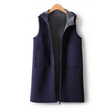 Mid Length Waistcoat Sleeveless Jacket Vests Two Sided Wearing Contrasting Color Hooded Air Cotton Drape Vest For Women image 0