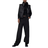 Women’s Black Leather Puffer Vest image 2