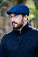 Men's Herringbone Blue 100% Tweed Trinity Flat Cap