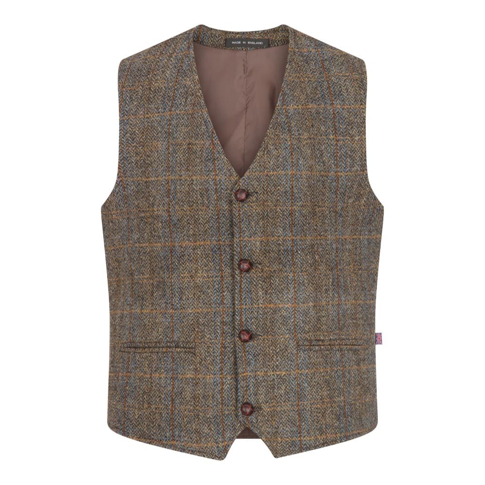Men’s Harris Tweed Dalston Clinton Brown Waistcoat Vest
