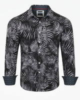 ZIMEGO Mens Holiday Hawaiian Long Sleeve Stretch Casual Aloha Button Down Shirt - Tropical Black, Large image