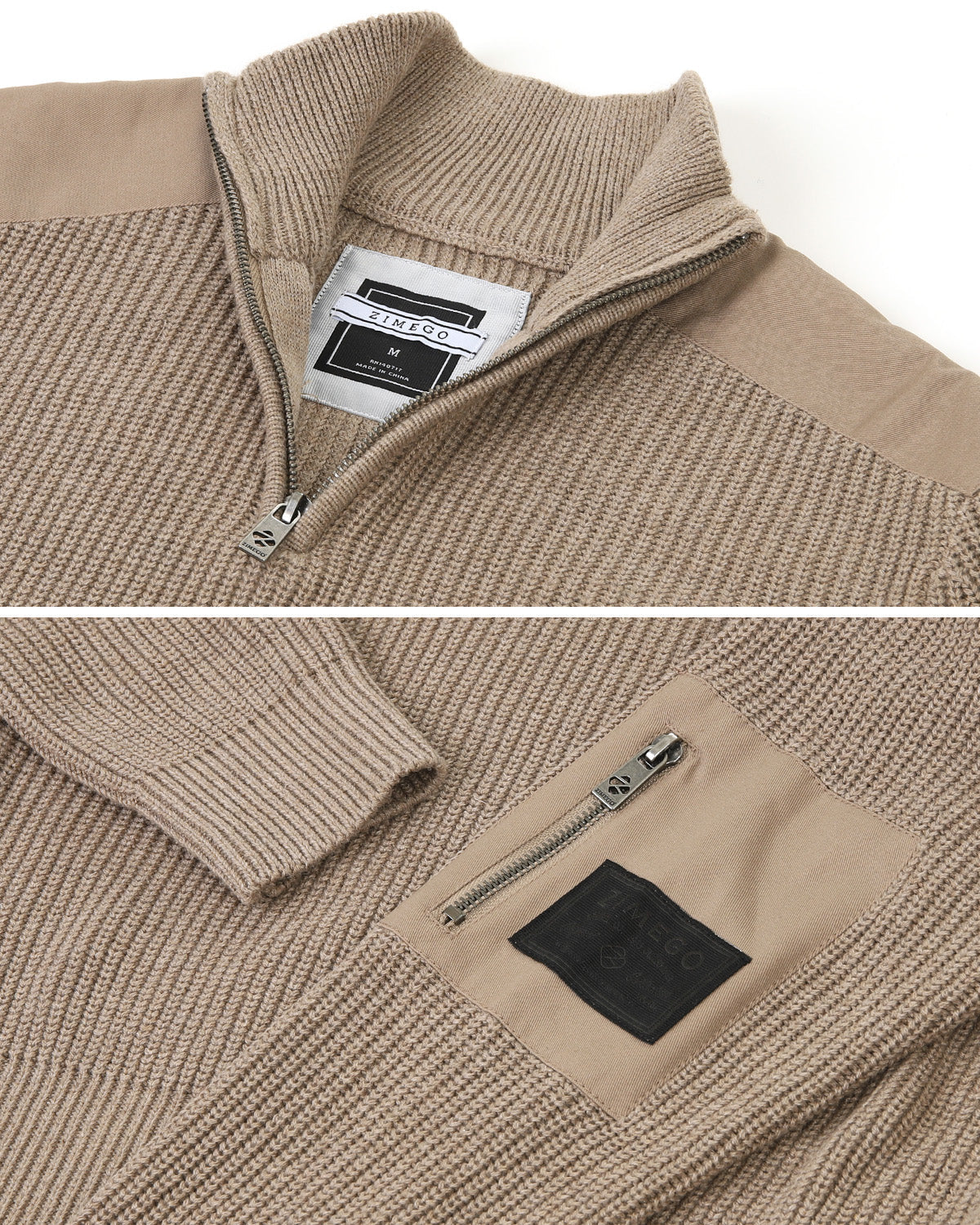 ZIMEGO Mens Long Sleeve Pullover Quarter Zip Mock Neck Polo Sweater image 3