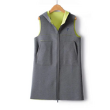 Mid Length Waistcoat Sleeveless Jacket Vests Two Sided Wearing Contrasting Color Hooded Air Cotton Drape Vest For Women image 2