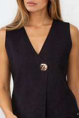 Black Asymmetric Fine Knit Waistcoat image 1
