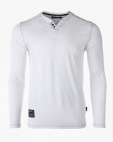 ZIMEGO Mens Long Sleeve V-Neck Henley Oil Wash Contrast Seam Vintage Shirt - Silver Grey image 0