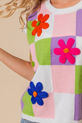 BiBi Flower Patch Checkered Sweater Vest image 2