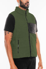 Sherpa Full Zip Vest with Chest Zipper Pocket - Olive, 2XL image