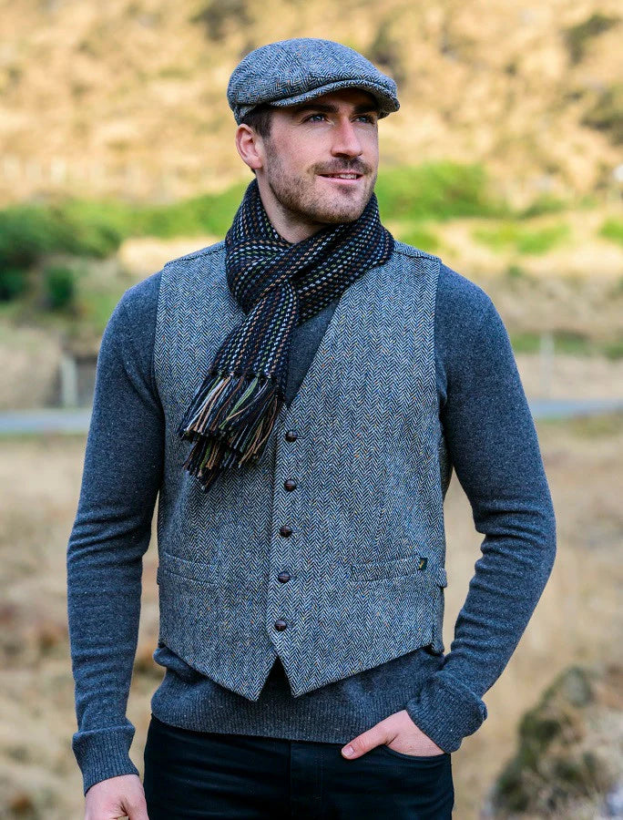 Irish Wool Tweed Herringbone Grey Waistcoat Vest